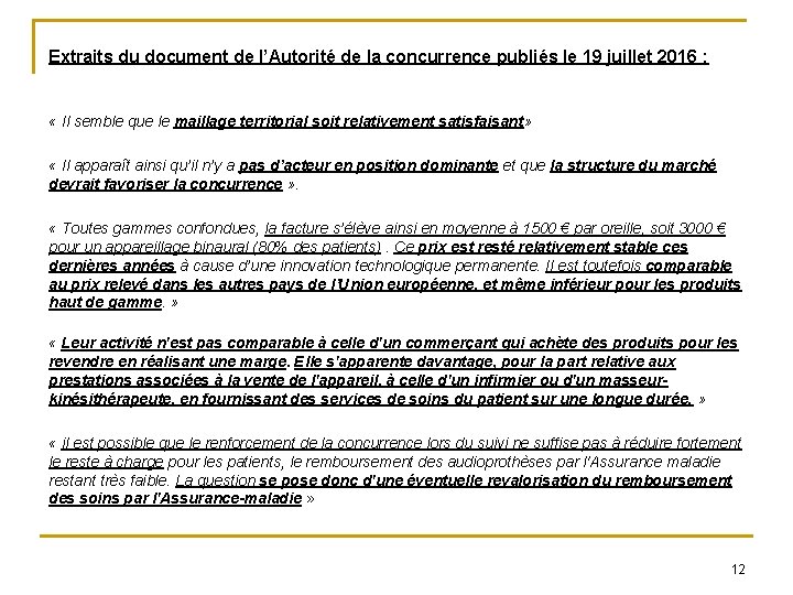 Extraits du document de l’Autorité de la concurrence publiés le 19 juillet 2016 :