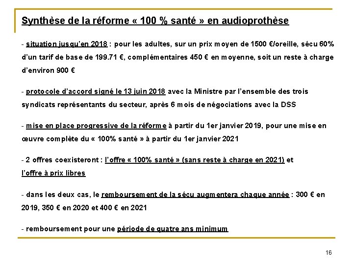 Synthèse de la réforme « 100 % santé » en audioprothèse - situation jusqu’en