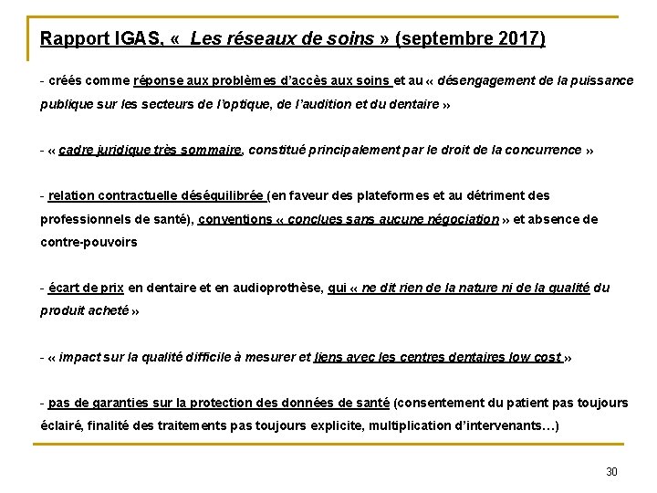 Rapport IGAS, « Les réseaux de soins » (septembre 2017) - créés comme réponse Rapport IGAS, « Les réseaux de soins » (septembre 2017) - créés comme réponse