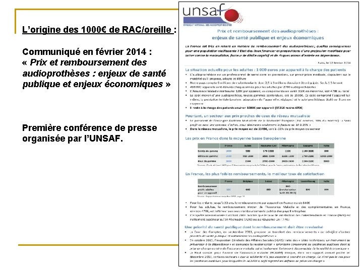 L’origine des 1000€ de RAC/oreille : Communiqué en février 2014 : « Prix et