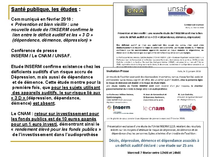 Santé publique, les études : Communiqué en février 2018 : « Prévention et bien