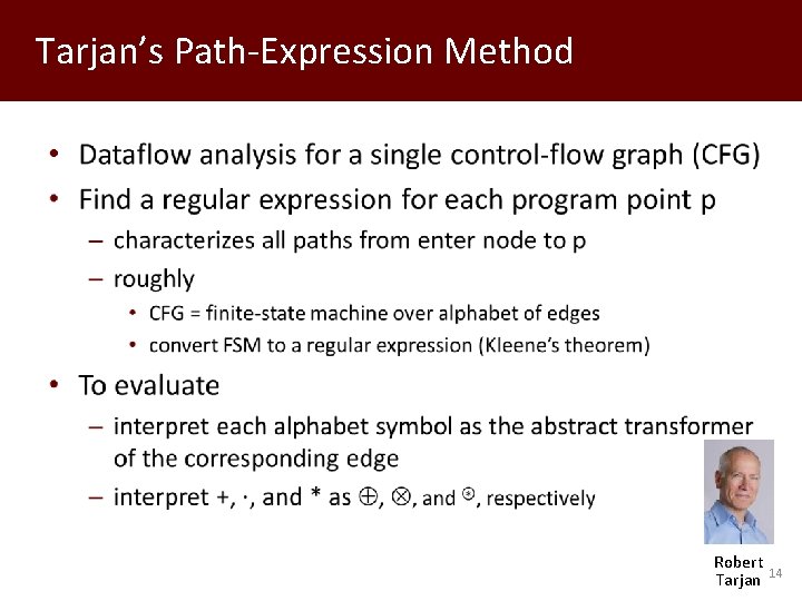 Tarjan’s Path-Expression Method • Robert Tarjan 14 