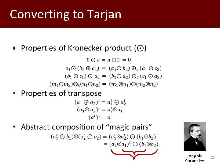 Converting to Tarjan • Leopold Kronecker 26 