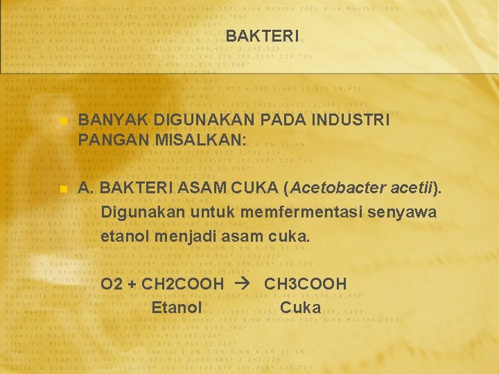 BAKTERI n BANYAK DIGUNAKAN PADA INDUSTRI PANGAN MISALKAN: n A. BAKTERI ASAM CUKA (Acetobacter