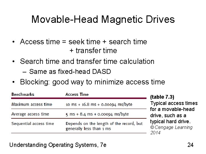 Movable-Head Magnetic Drives • Access time = seek time + search time + transfer
