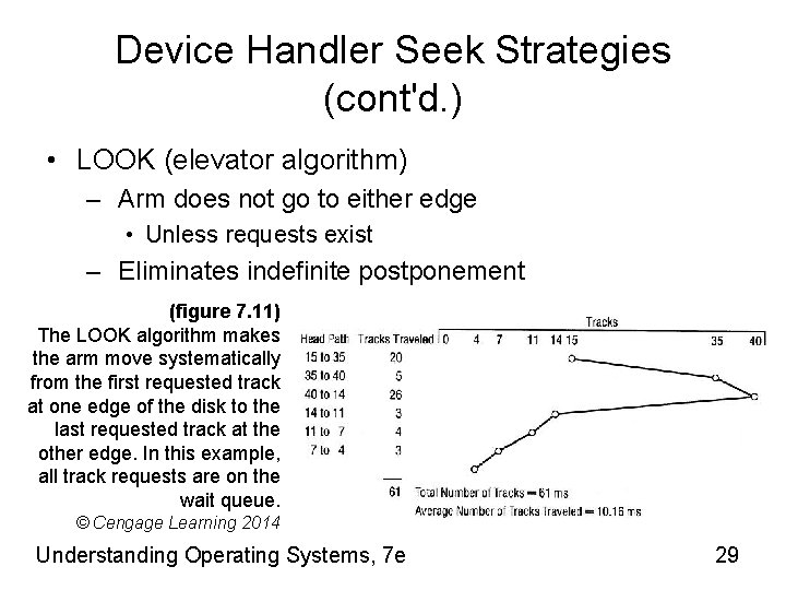 Device Handler Seek Strategies (cont'd. ) • LOOK (elevator algorithm) – Arm does not