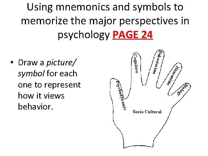 Using mnemonics and symbols to memorize the major perspectives in psychology PAGE 24 B Using mnemonics and symbols to memorize the major perspectives in psychology PAGE 24 B
