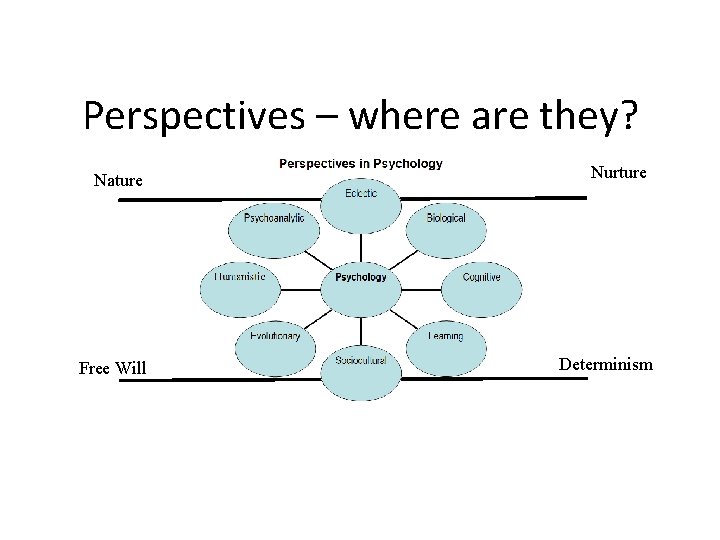 Perspectives – where are they? Nature Free Will Nurture Determinism Perspectives – where are they? Nature Free Will Nurture Determinism