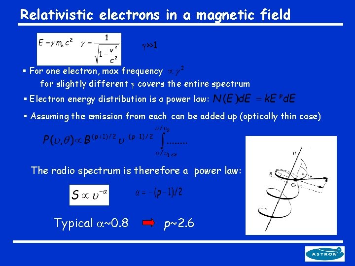 Relativistic electrons in a magnetic field >>1 § For one electron, max frequency for