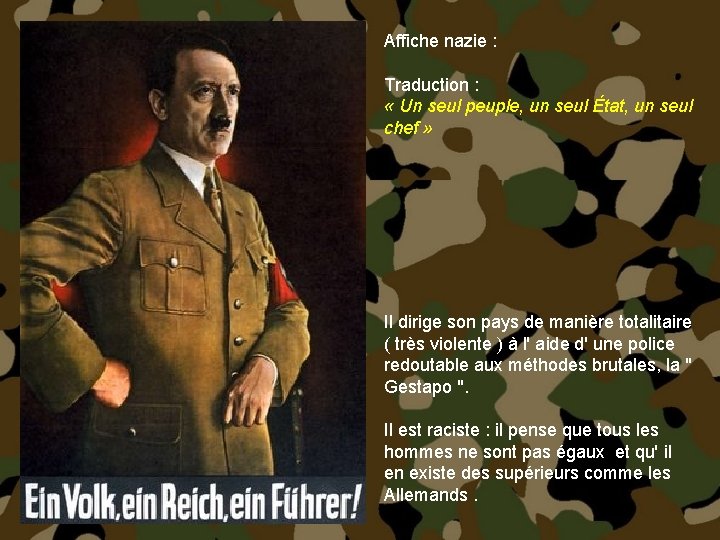 Affiche nazie : Traduction : « Un seul peuple, un seul État, un seul