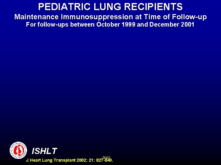 PEDIATRIC LUNG RECIPIENTS Maintenance Immunosuppression at Time of Follow-up For follow-ups between October 1999