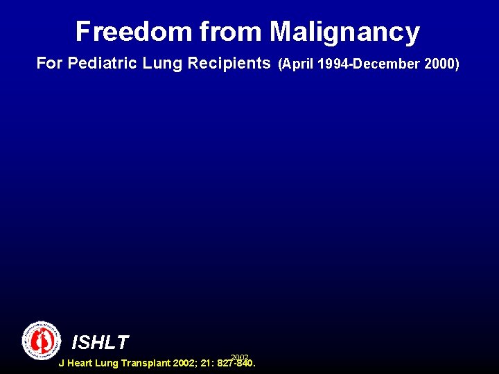 Freedom from Malignancy For Pediatric Lung Recipients (April 1994 -December 2000) ISHLT 2002 J