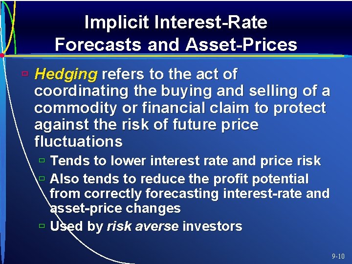 Implicit Interest-Rate Forecasts and Asset-Prices ù Hedging refers to the act of coordinating the