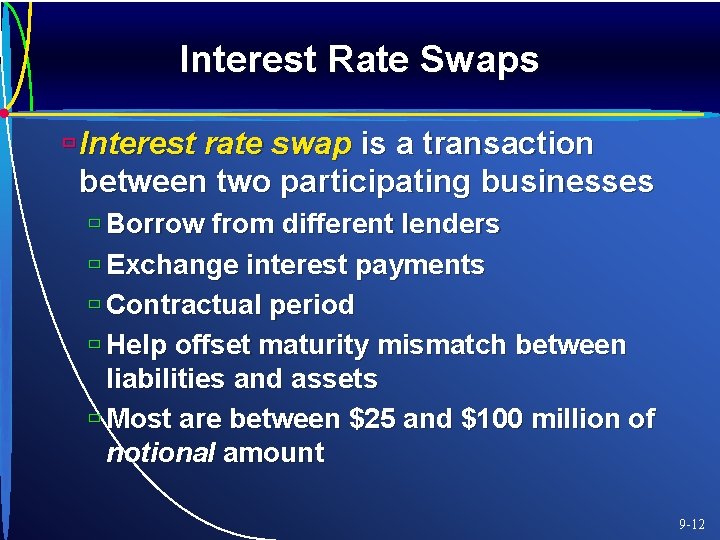 Interest Rate Swaps ù Interest rate swap is a transaction between two participating businesses