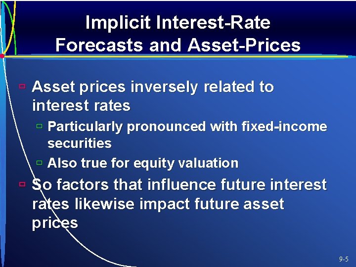 Implicit Interest-Rate Forecasts and Asset-Prices ù Asset prices inversely related to interest rates ù