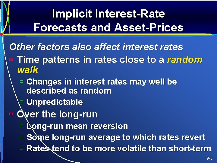 Implicit Interest-Rate Forecasts and Asset-Prices Other factors also affect interest rates ù Time patterns