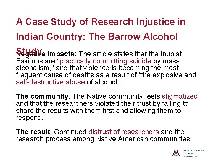 A Case Study of Research Injustice in Indian Country: The Barrow Alcohol Study Negative