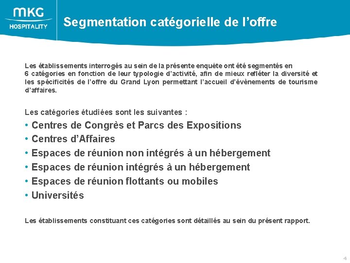  Segmentation catégorielle de l’offre Les établissements interrogés au sein de la présente enquête