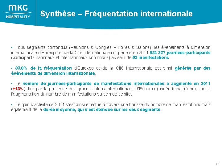  Synthèse – Fréquentation internationale • Tous segments confondus (Réunions & Congrès + Foires