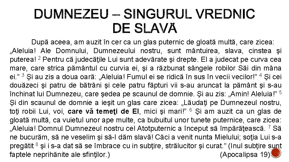 După aceea, am auzit în cer ca un glas puternic de gloată multă, care