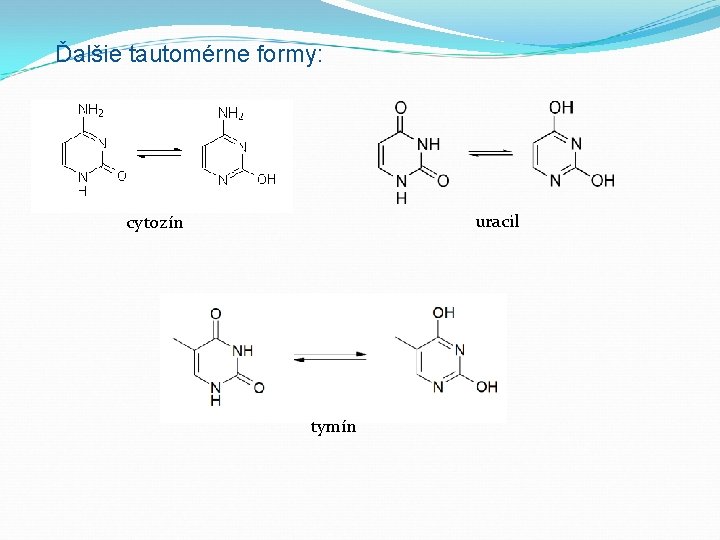 Ďalšie tautomérne formy: uracil cytozín tymín 