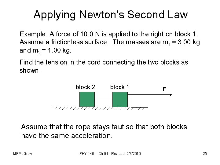 Applying Newton’s Second Law Example: A force of 10. 0 N is applied to