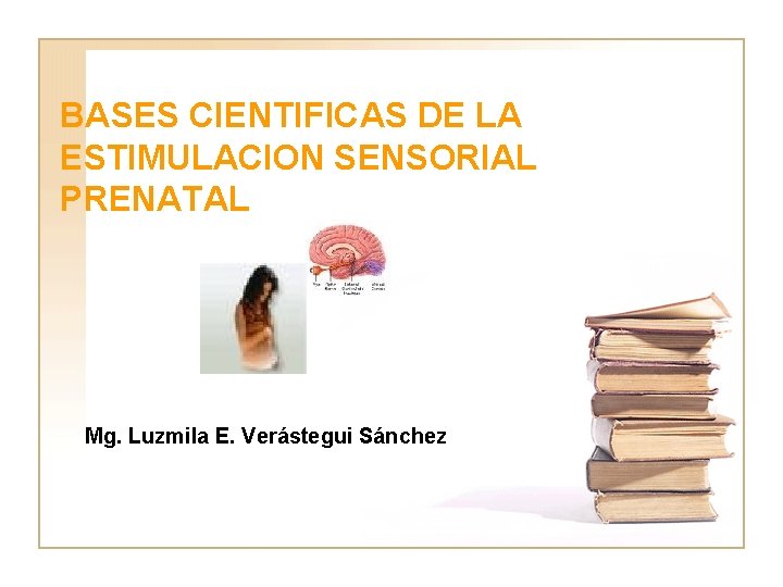 BASES CIENTIFICAS DE LA ESTIMULACION SENSORIAL PRENATAL Mg. Luzmila E. Verástegui Sánchez 