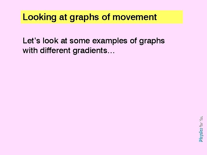 Looking at graphs of movement Let’s look at some examples of graphs with different
