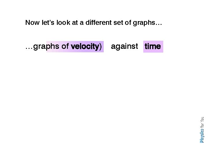 Now let’s look at a different set of graphs… …graphs of velocity) against time