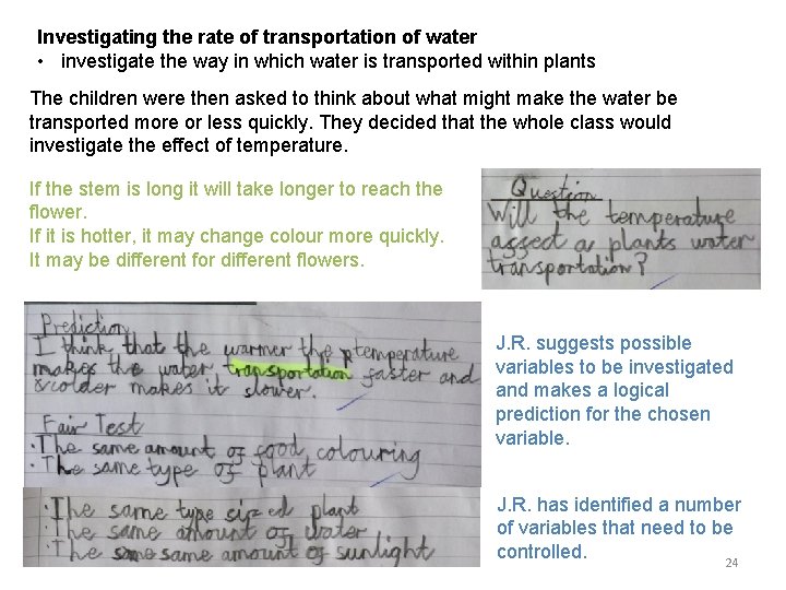 Investigating the rate of transportation of water • investigate the way in which water