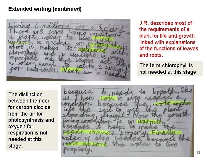 Extended writing (continued) J. R. describes most of the requirements of a plant for