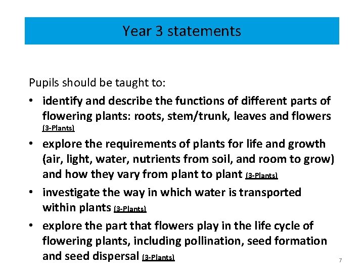 Year 3 statements Pupils should be taught to: • identify and describe the functions