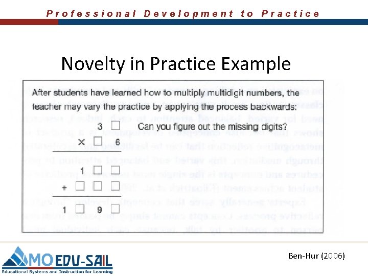 Professional Development to Practice Novelty in Practice Example Ben-Hur (2006) 
