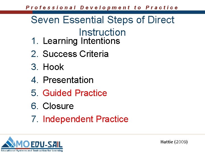 Professional Development to Practice Seven Essential Steps of Direct Instruction 1. 2. 3. 4.