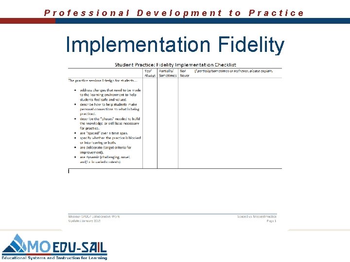 Professional Development to Practice Implementation Fidelity 