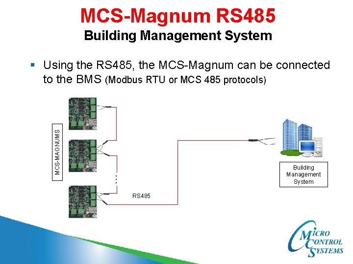 MCS-Magnum RS 485 Building Management System MCS-MAGNUMS § Using the RS 485, the MCS-Magnum