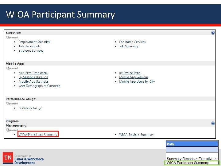 WIOA Participant Summary 