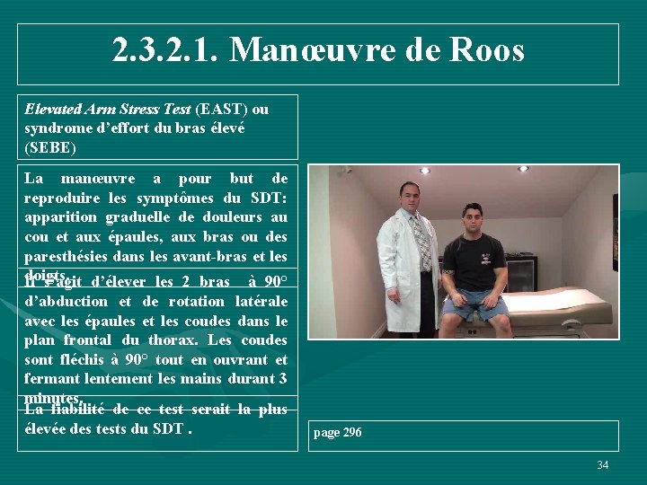 2. 3. 2. 1. Manœuvre de Roos Elevated Arm Stress Test (EAST) ou syndrome