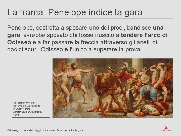 La trama: Penelope indice la gara Penelope, costretta a sposare uno dei proci, bandisce