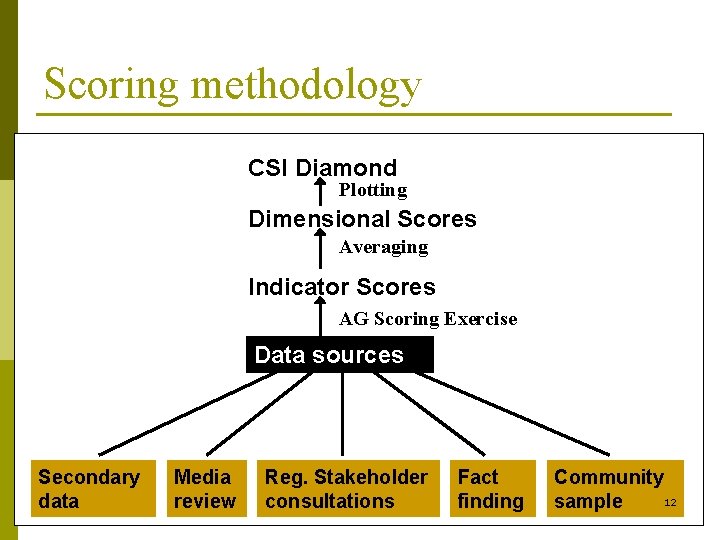 Scoring methodology CSI Diamond Plotting Dimensional Scores Averaging Indicator Scores AG Scoring Exercise Data