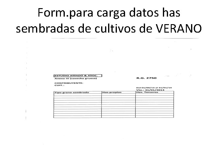 Form. para carga datos has sembradas de cultivos de VERANO 