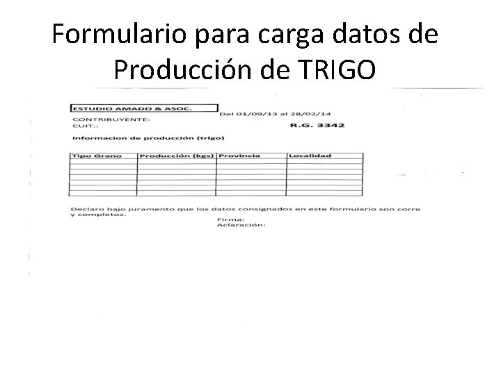 Formulario para carga datos de Producción de TRIGO 