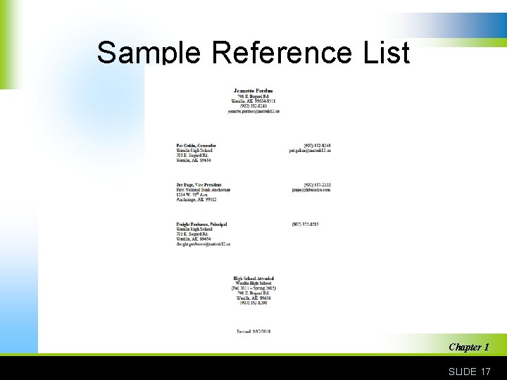 Sample Reference List Chapter 1 SLIDE 17 