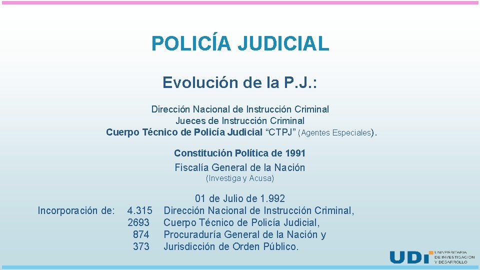 POLICÍA JUDICIAL Evolución de la P. J. : Dirección Nacional de Instrucción Criminal Jueces
