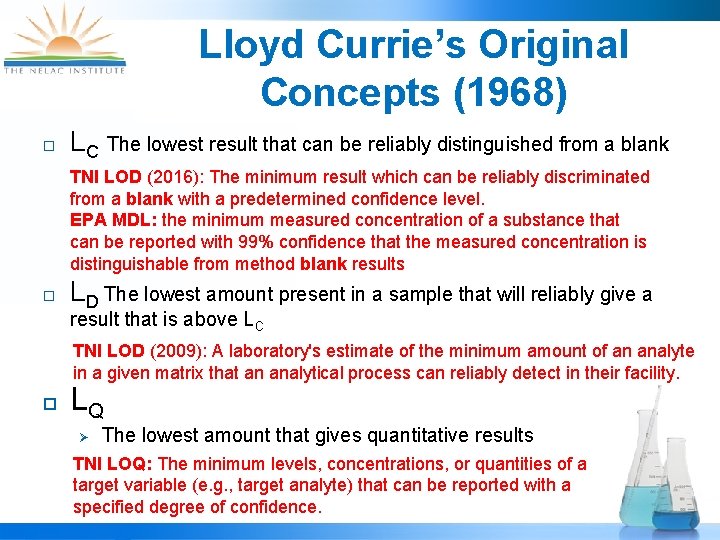 Lloyd Currie’s Original Concepts (1968) ¨ LC The lowest result that can be reliably