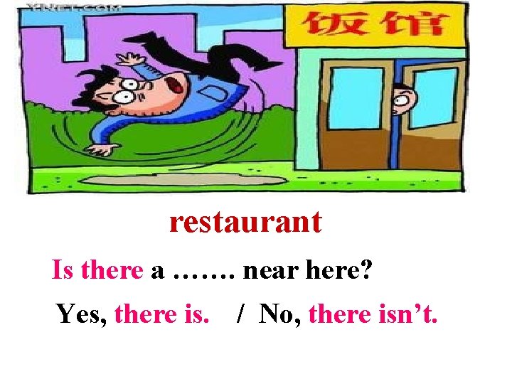 restaurant Is there a ……. near here? Yes, there is. / No, there isn’t.