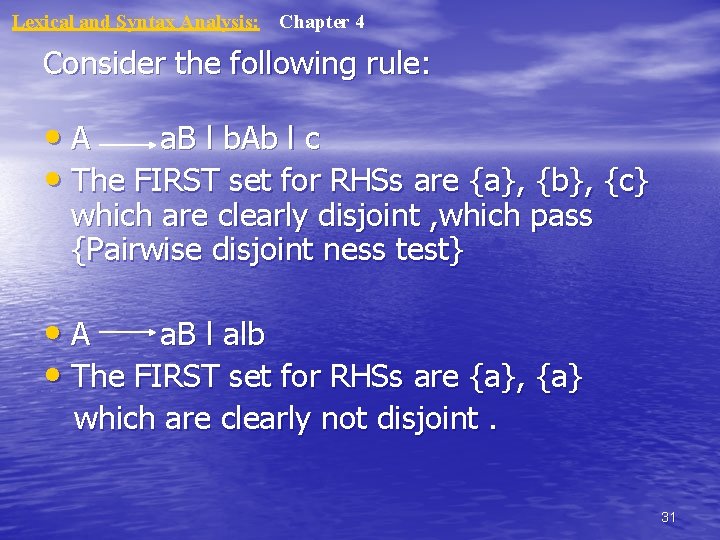Lexical and Syntax Analysis: Chapter 4 Consider the following rule: • A a. B