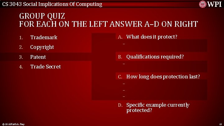 CS 3043 Social Implications Of Computing GROUP QUIZ FOR EACH ON THE LEFT ANSWER