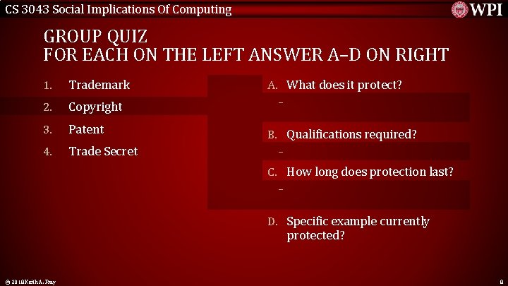 CS 3043 Social Implications Of Computing GROUP QUIZ FOR EACH ON THE LEFT ANSWER