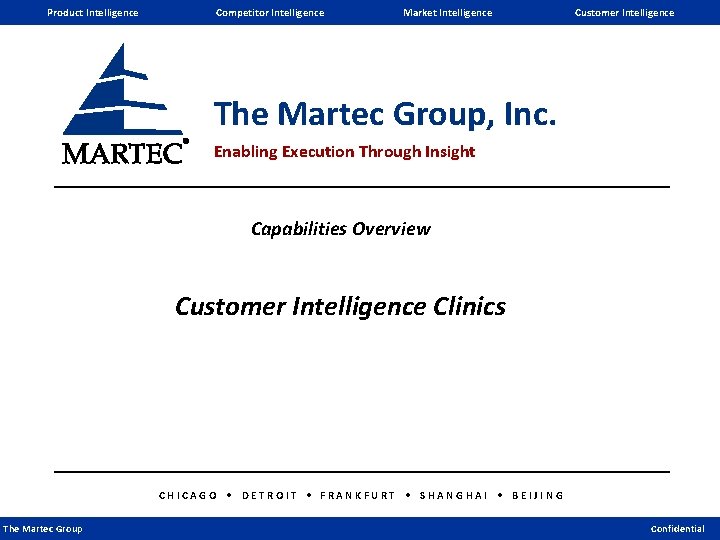 Product Intelligence Competitor Intelligence Market Intelligence Customer Intelligence The Martec Group, Inc. Enabling Execution